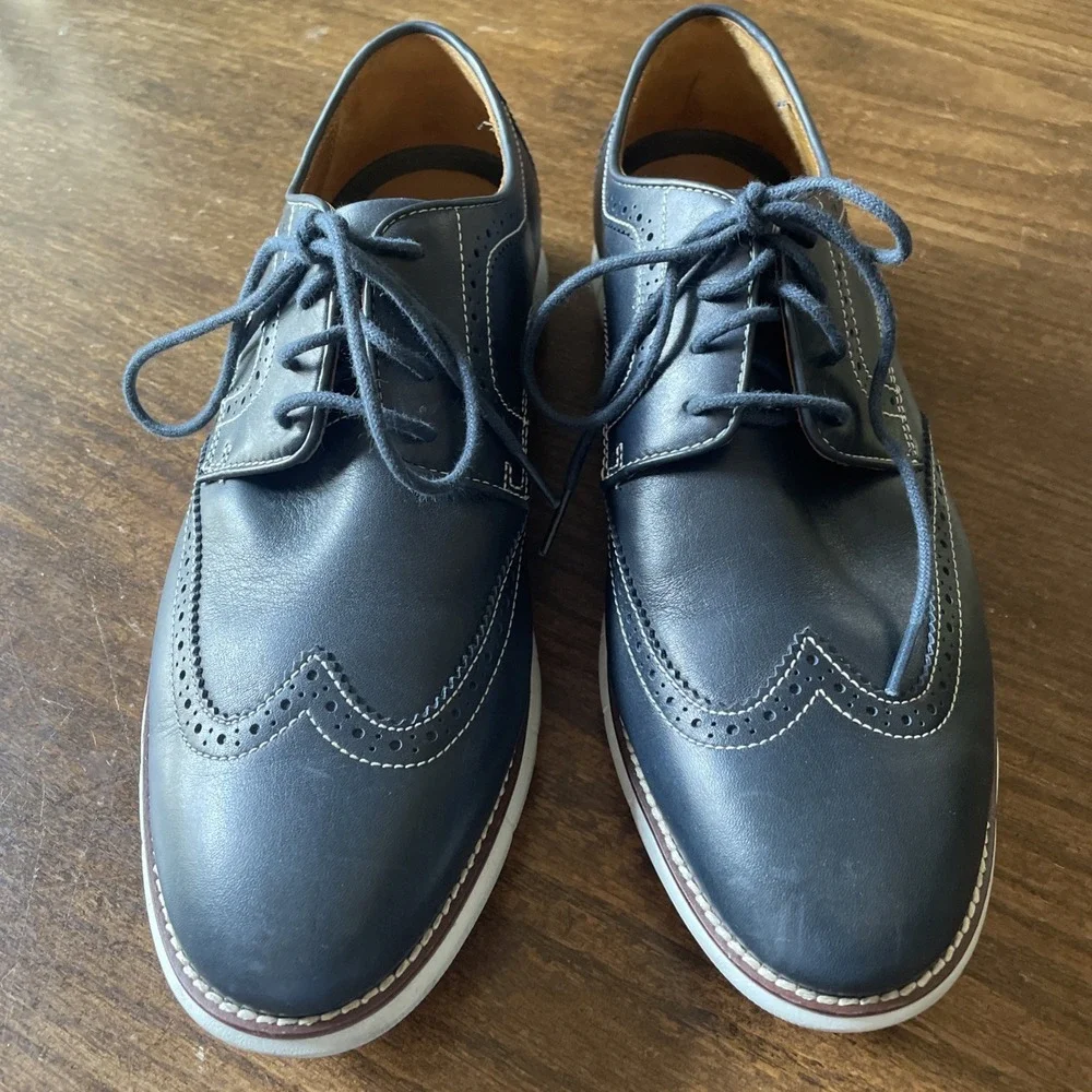 Johnston & Murphy Men's 10.5 Navy Leather Wingtip Oxford Dress Shoes 20-8369